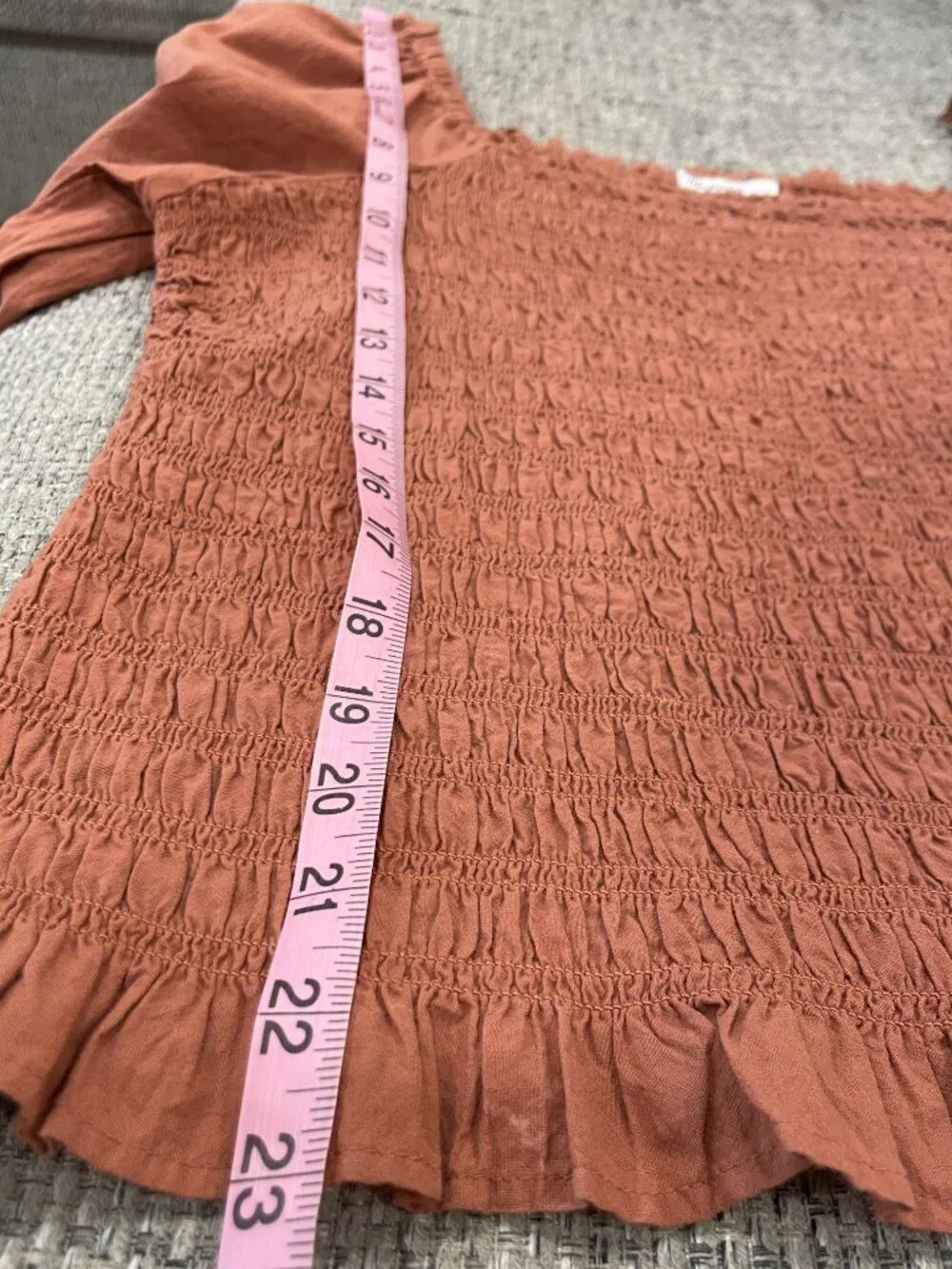 Madewell Lucie Smocked‎ Top Long Puff Sleeve Square Neck Size XL Warm Terracotta